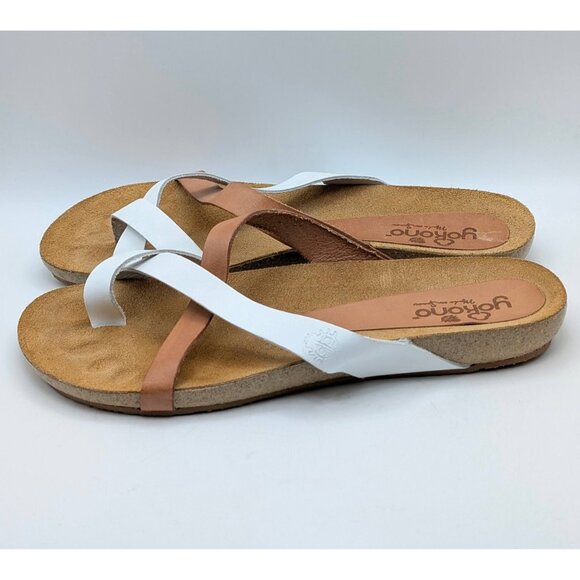 Yokono Sandals Spain Made Toe Thong Leather Strap Women’s Size 7.5 White Brown - Picture 4 of 7